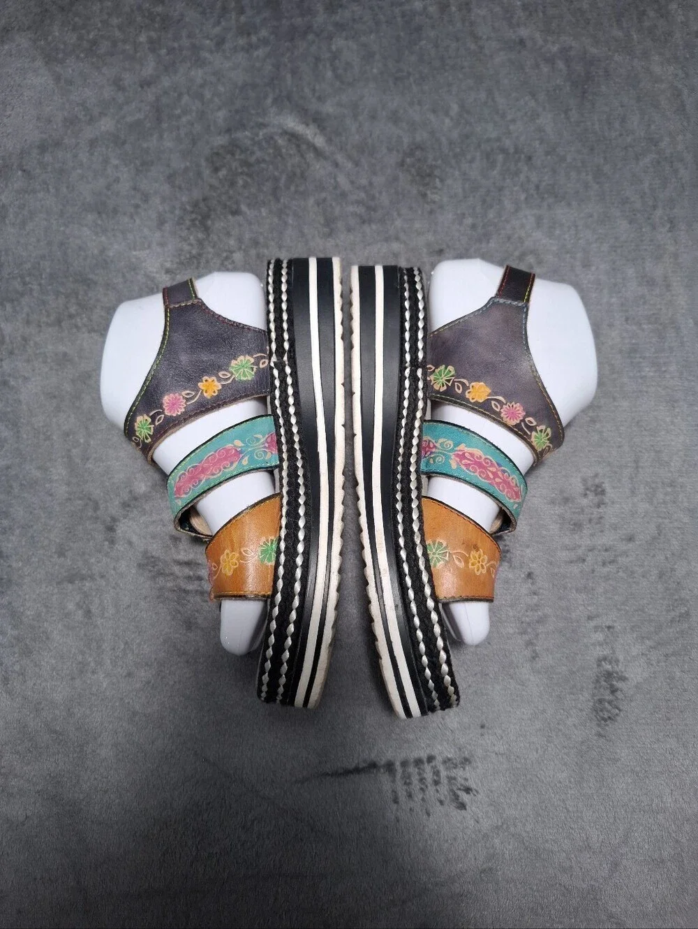 L'ATISTE Spring Step Multicolor Floral Leather Slingback Sandals Hand Painted 38